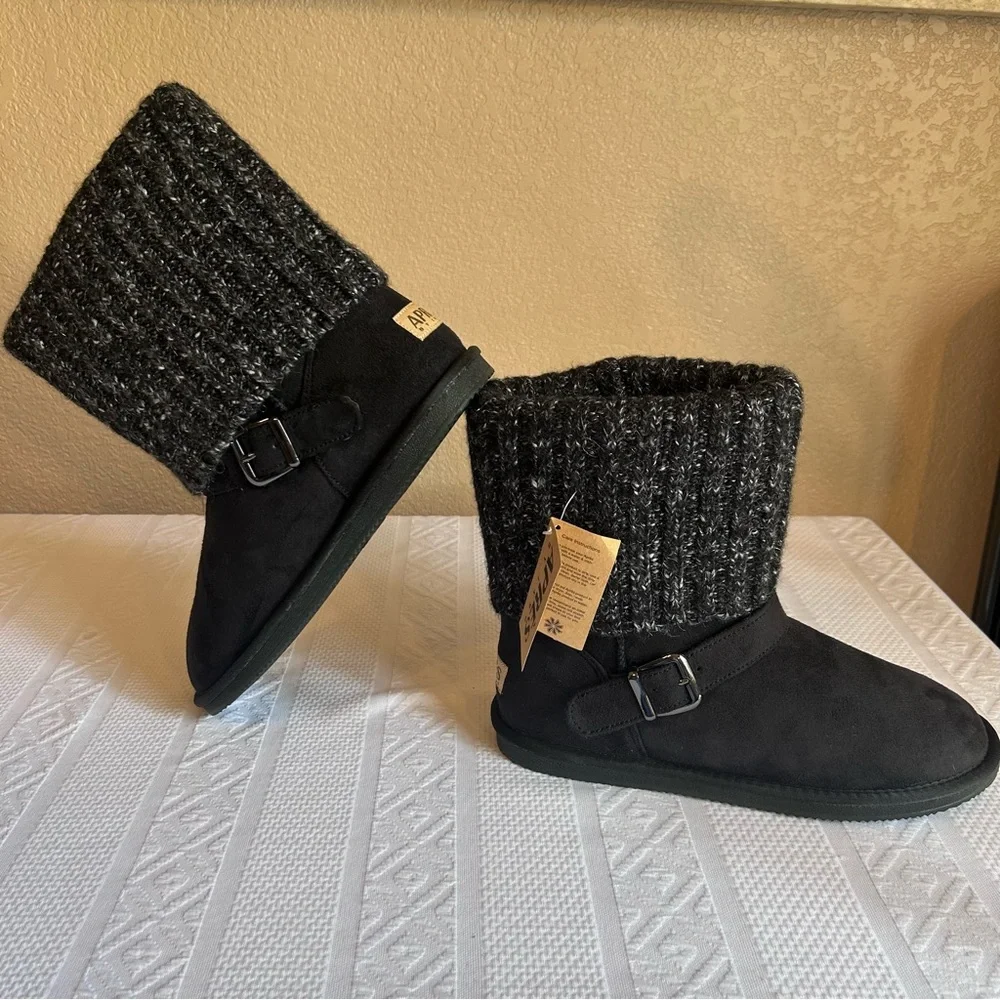 NWB Apres by Lamo Maci Black Faux Suede with‎ Faux Fur Boots Size 11